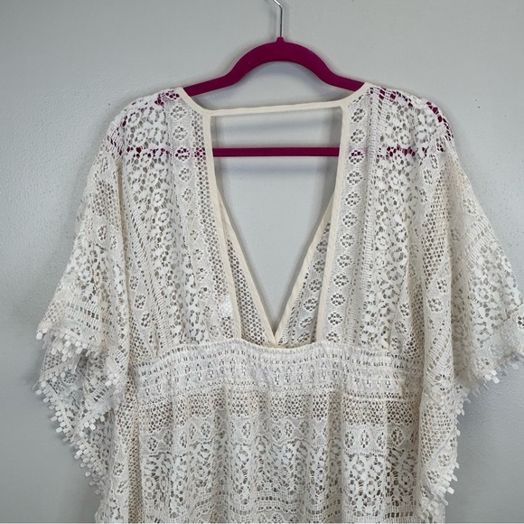 Xhilaration Womens XL Cream Crotchet Lace Cover-Up Boho Top Mesh Beachy Swim - Picture 9 of 11